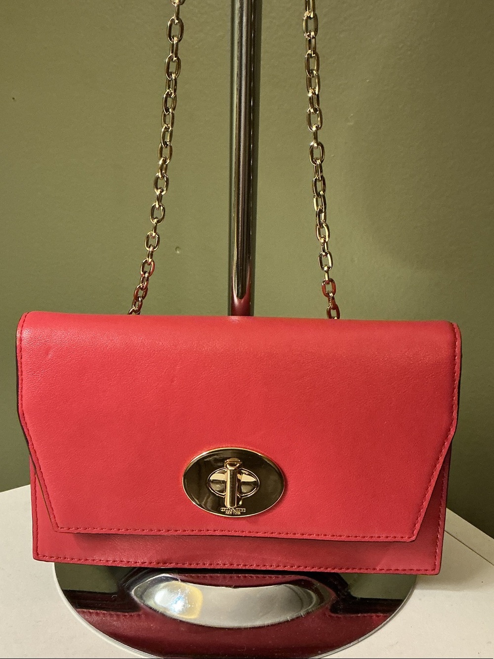 Coach Madison Clutch Wallet Crossbody Bag Chain Strap Cranberry Pink Leather